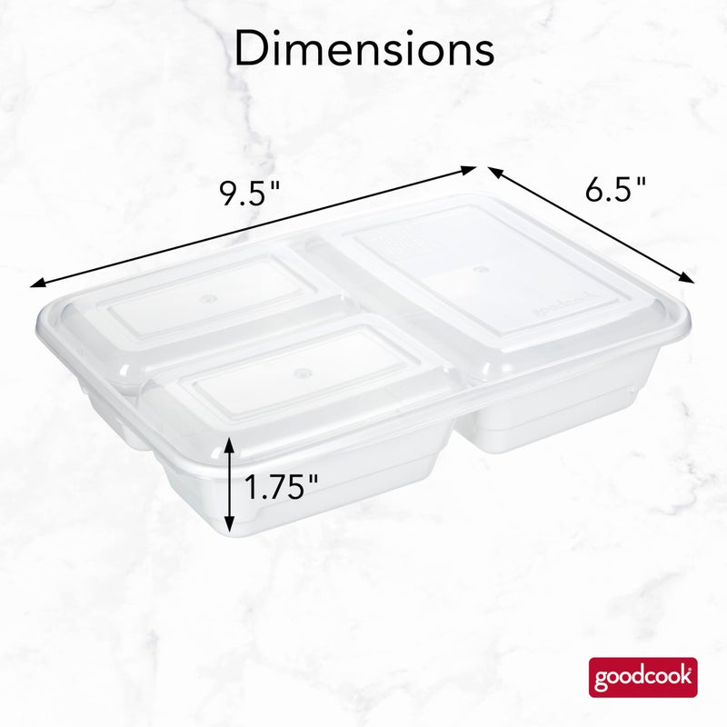GoodCook Meal Prep Rectangle Three Compartment 20-Piece, White, Made without BPA - Image 2